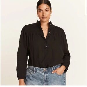 J. Crew Black Long-sleeve soft gauze garden top. Style BG314 Size M
